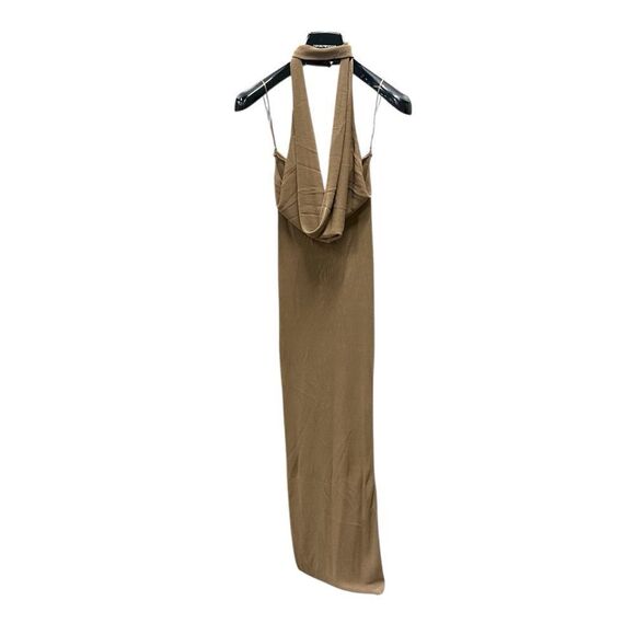 New Aya Muse Edo Halterneck Draped Maxi Dress XS Light Tan Brown - Picture 2 of 9